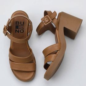 Bueno Shoes 01WY12506 Taba Deri Topuklu Kadın Sandalet