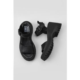 Bueno Shoes 01WY12600 Siyah Deri Kadın Dolgu Topuklu Sandalet