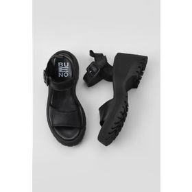 Bueno Shoes 01WY12600 Siyah Deri Kadın Dolgu Topuklu Sandalet