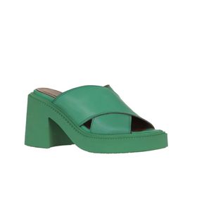 Bueno Shoes 01WY12702 Yeşil Koyu Deri Kadın Topuklu Terlik