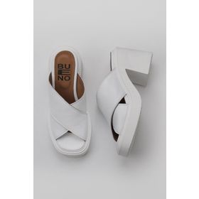Bueno Shoes 01WY12703 Beyaz Deri Kadın Dolgu Topuklu Terlik