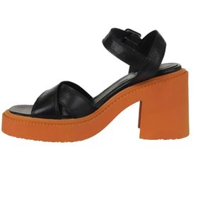 Bueno Shoes 01WY12704 Siyah Turuncu Deri Topuklu Kadın Sandalet