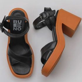 Bueno Shoes 01WY12704 Siyah Turuncu Deri Topuklu Kadın Sandalet