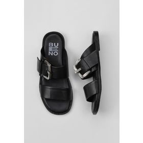 Bueno Shoes 01WY2001 Siyah Deri Kadın Düz Terlik
