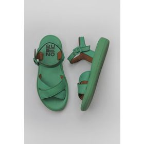 Bueno Shoes 01WY2301 Yeşil Koyu Deri Kadın Düz Sandalet