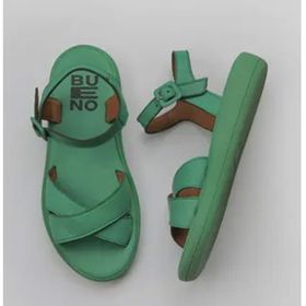 Bueno Shoes 01WY2301 Yeşil Koyu Deri Kadın Düz Sandalet
