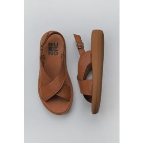 Bueno Shoes 01WY2302 Taba Koyu Deri Dolgu Topuklu Kadın Sandalet