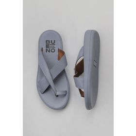 Bueno Shoes 01WY2308 Mavi Deri Kadın Parmak Arası Terlik