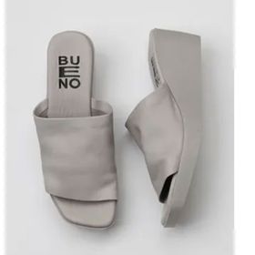 Bueno Shoes 01WY2404 Ekru Deri Kadın Dolgu Topuklu Terlik