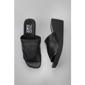 Bueno Shoes 01WY2404 Siyah Deri Kadın Dolgu Topuklu Terlik