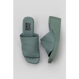 Bueno Shoes 01WY2404 Yeşil Açık Deri Kadın Dolgu Topuklu Terlik