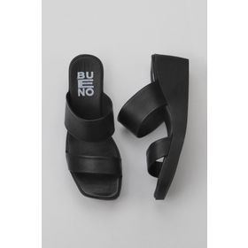 Bueno Shoes 01WY2409 Siyah Deri Kadın Dolgu Topuklu Terlik