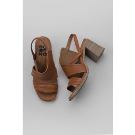 Bueno Shoes 01WY3705 Taba Koyu Deri Topuklu Kadın Sandalet