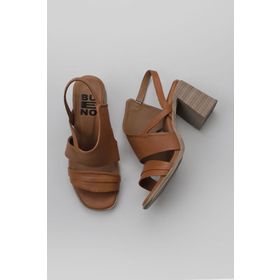 Bueno Shoes 01WY3705 Taba Koyu Deri Topuklu Kadın Sandalet