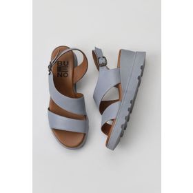 Bueno Shoes 01WY5703 Mavi Deri Kadın Dolgu Topuklu Sandalet