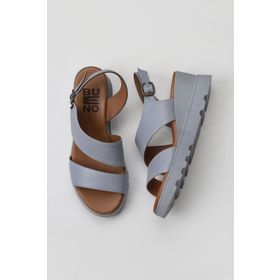 Bueno Shoes 01WY5703 Mavi Deri Kadın Dolgu Topuklu Sandalet