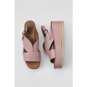Bueno Shoes 01WY5800 Gül Kurusu Deri Kadın Dolgu Topuklu Sandalet