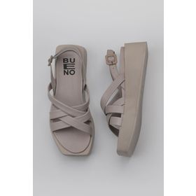 Bueno Shoes 01WY5904 Gri Deri Kadın Dolgu Topuklu Sandalet