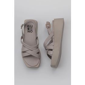 Bueno Shoes 01WY5904 Gri Deri Kadın Dolgu Topuklu Sandalet