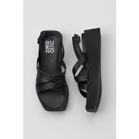 Bueno Shoes 01WY5904 Siyah Deri Kadın Dolgu Topuklu Sandalet