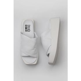 Bueno Shoes 01WY5906 Beyaz Deri Kadın Dolgu Topuklu Terlik