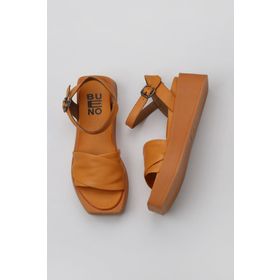 Bueno Shoes 01WY5909 Turuncu Deri Kadın Dolgu Topuklu Sandalet