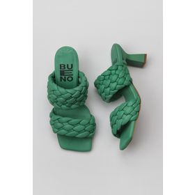 Bueno Shoes 01WY6804 Yeşil Koyu Deri Kadın Topuklu Terlik
