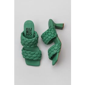 Bueno Shoes 01WY6804 Yeşil Koyu Deri Kadın Topuklu Terlik