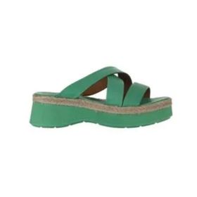 Bueno Shoes 01WY8202 Yeşil Koyu Deri Kadın Dolgu Topuklu Terlik
