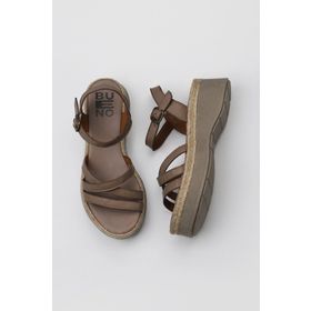 Bueno Shoes 01WY8203 Gri Deri Kadın Dolgu Topuklu Sandalet