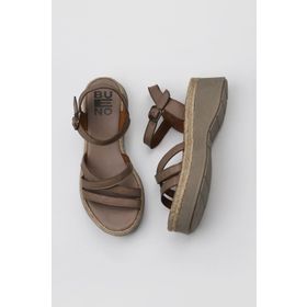 Bueno Shoes 01WY8203 Gri Deri Kadın Dolgu Topuklu Sandalet
