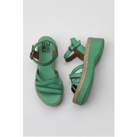 Bueno Shoes 01WY8203 Yeşil Koyu Deri Kadın Dolgu Topuklu Sandalet