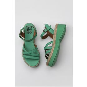 Bueno Shoes 01WY8203 Yeşil Koyu Deri Kadın Dolgu Topuklu Sandalet