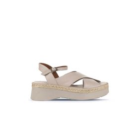 Bueno Shoes 01WY8205 Gri Deri Kadın Dolgu Topuklu Sandalet