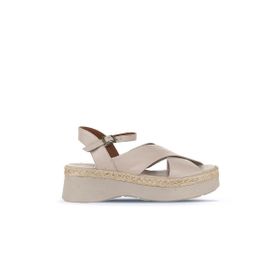 Bueno Shoes 01WY8205 Gri Deri Kadın Dolgu Topuklu Sandalet