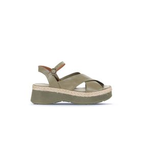 Bueno Shoes 01WY8205 Haki Deri Kadın Dolgu Topuklu Sandalet