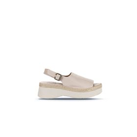 Bueno Shoes 01WY8208 Bej Deri Kadın Dolgu Topuklu Sandalet