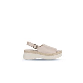 Bueno Shoes 01WY8208 Bej Deri Kadın Dolgu Topuklu Sandalet