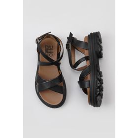 Bueno Shoes 01WY8305 Siyah Kahverengi Deri Kadın Dolgu Topuklu Sandalet
