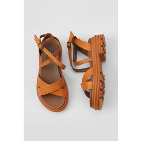 Bueno Shoes 01WY8305 Turuncu Deri Kadın Dolgu Topuklu Sandalet