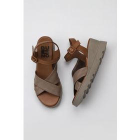 Bueno Shoes 01WY8601 Gri Kahve Deri Kadın Dolgu Topuklu Sandalet