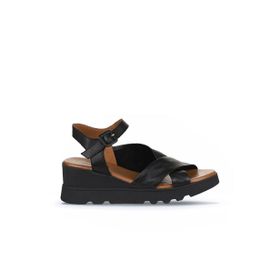 Bueno Shoes 01WY8601 Siyah Deri Kadın Dolgu Topuklu Sandalet