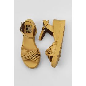 Bueno Shoes 01WY8609 Sarı Deri Kadın Dolgu Topuklu Sandalet