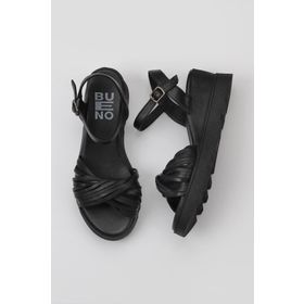 Bueno Shoes 01WY8609 Siyah Deri Kadın Dolgu Topuklu Sandalet