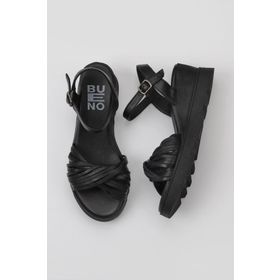 Bueno Shoes 01WY8609 Siyah Deri Kadın Dolgu Topuklu Sandalet
