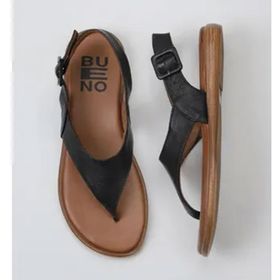 Bueno Shoes 01WY8807 Siyah Deri Parmak Arası Kadın Sandalet
