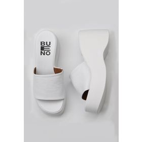 Bueno Shoes 01WY9000 Beyaz Deri Kadın Dolgu Topuklu Terlik