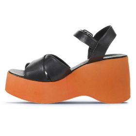 Bueno Shoes 01WY9001 Siyah Turuncu Deri Dolgu Kadın Topuklu Sandalet