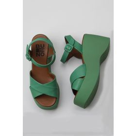 Bueno Shoes 01WY9001 Yeşil Koyu Deri Kadın Dolgu Topuklu Sandalet