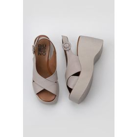 Bueno Shoes 01WY9007 Gri Deri Kadın Dolgu Topuklu Sandalet